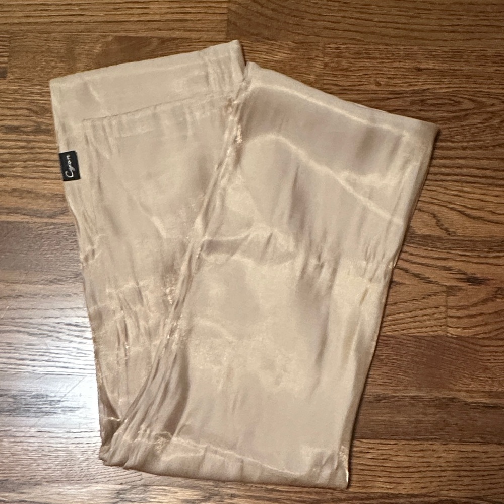 Silky Cream Scarf & Wrap by Ami - Elegant Cream/Gold Layer